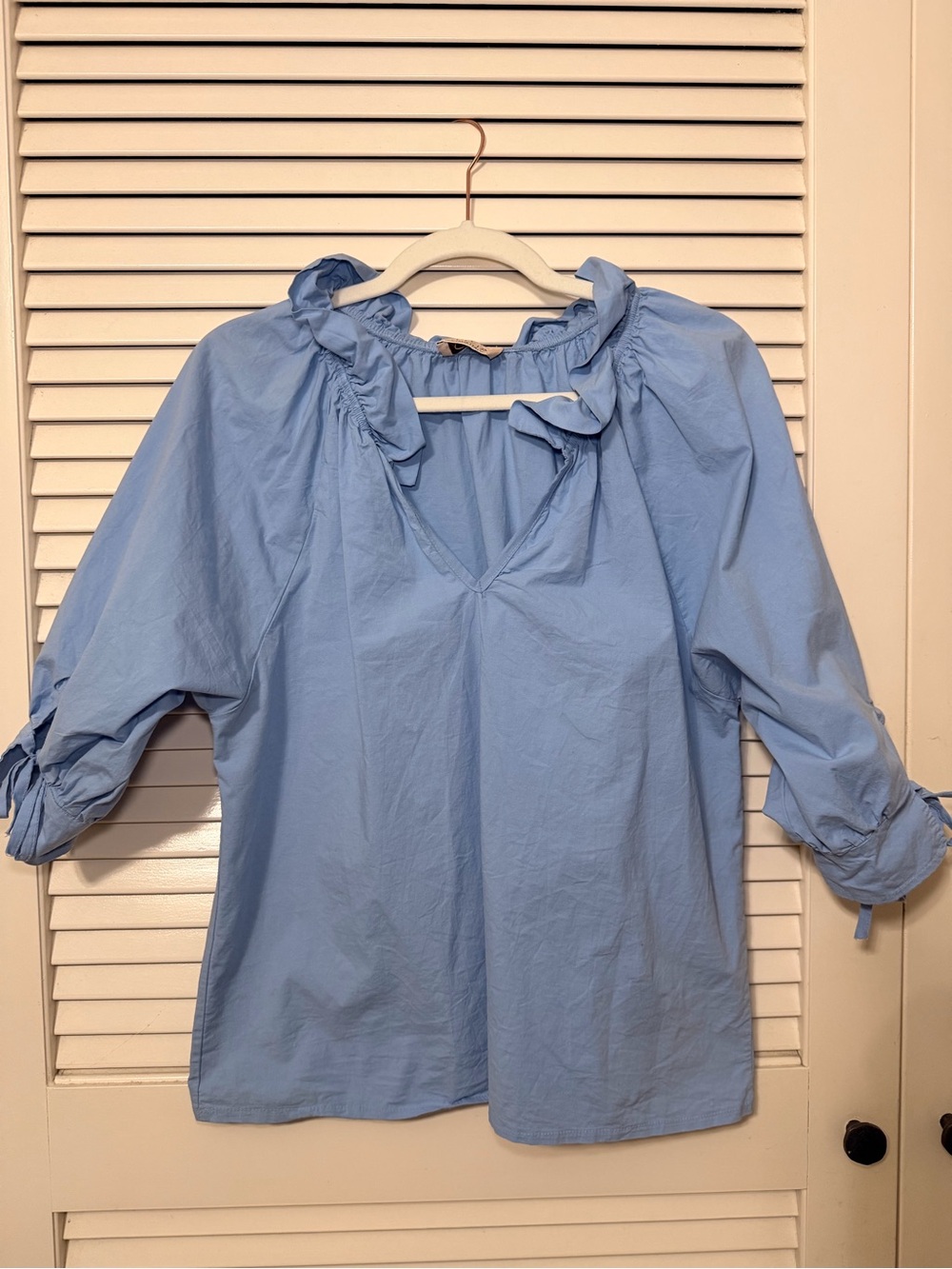 Light Blue Ruffle Neck Women's Top
